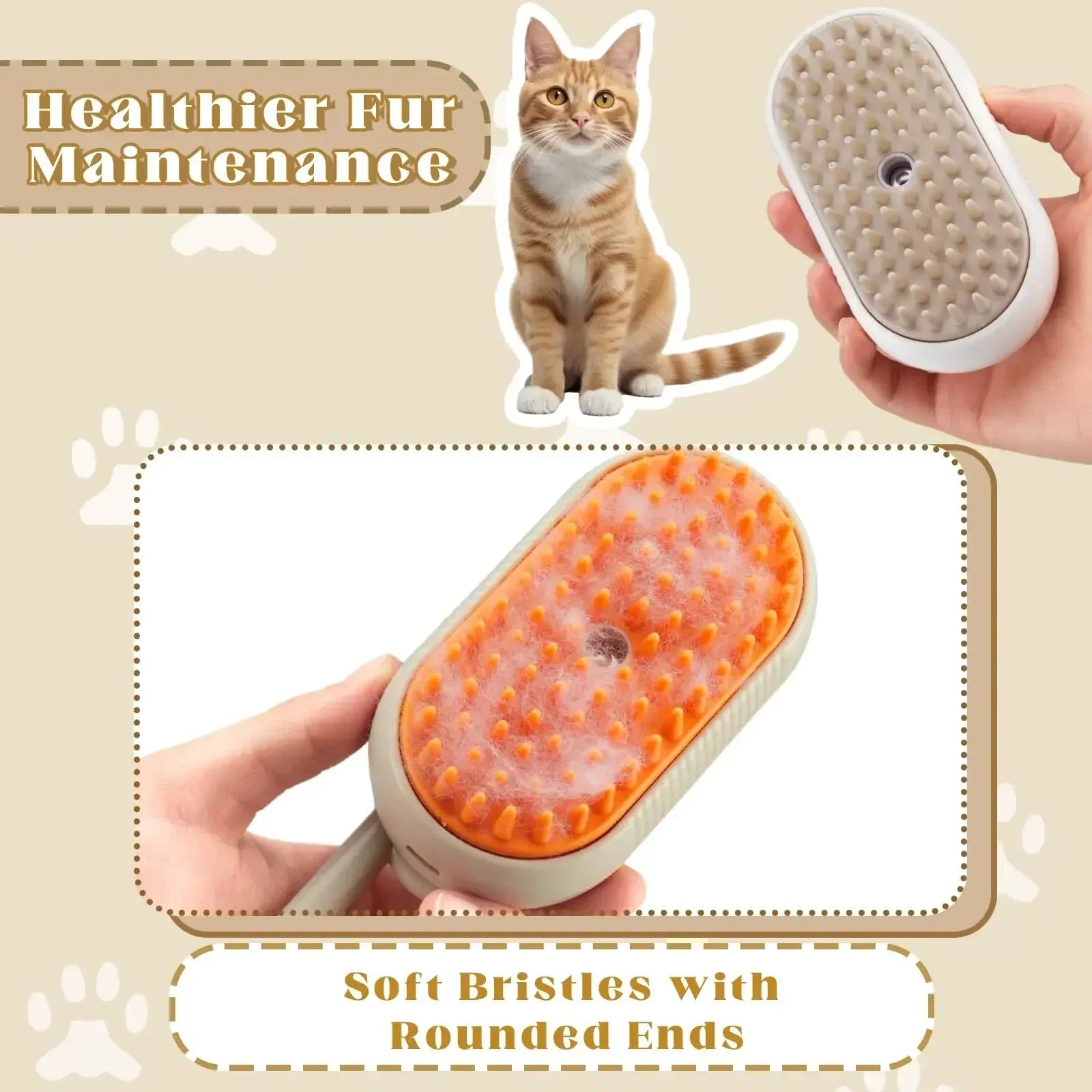 3 - in - 1 Professional Steamy Pet Brush | The Ultimate Grooming & Massage Experience for a Shiny, Shed - Free Coat - purevia