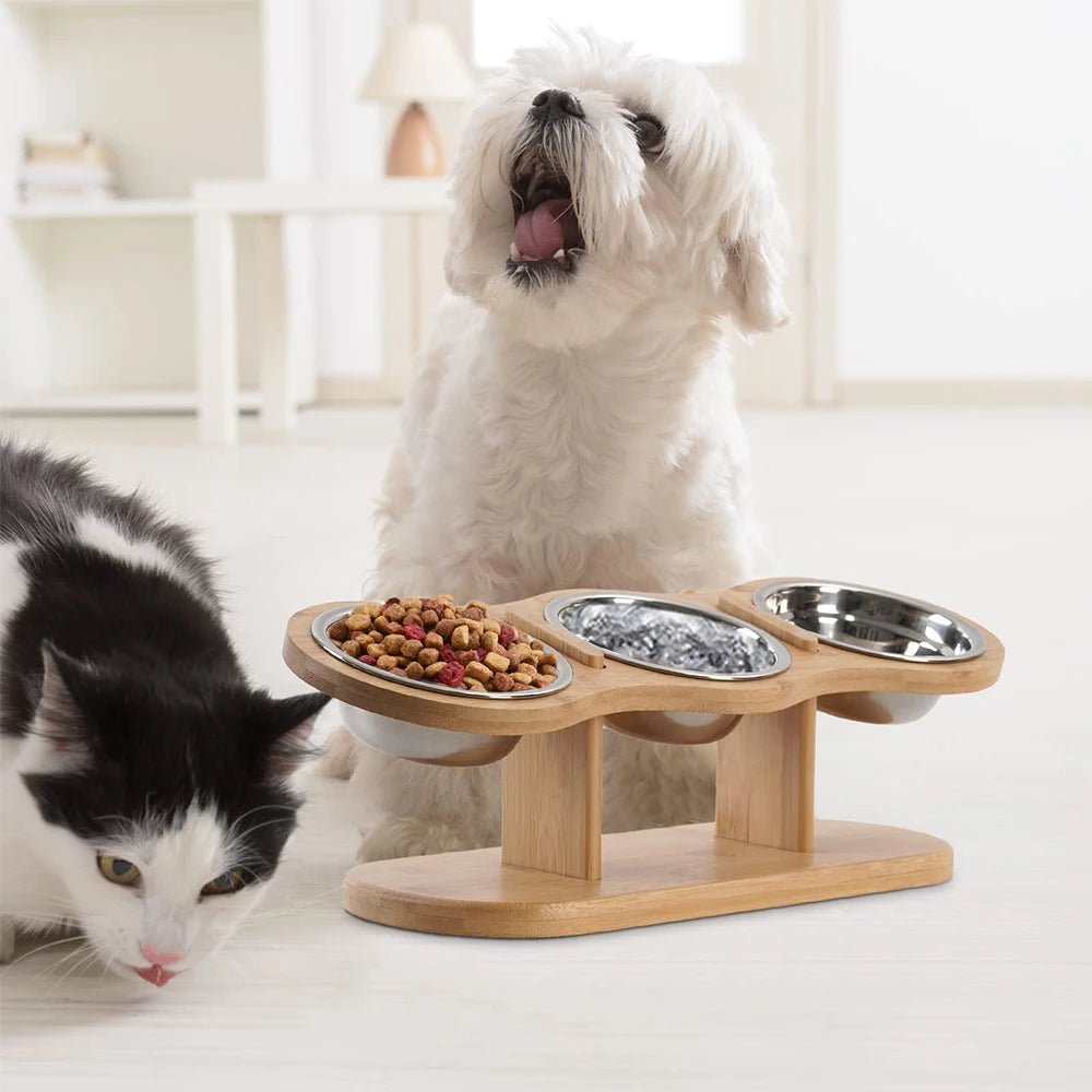 The Ultimate Dining Comfort for Your Furry Friend: 15° Slanted Triple Bowl Station for Stress - Free Meals - purevia