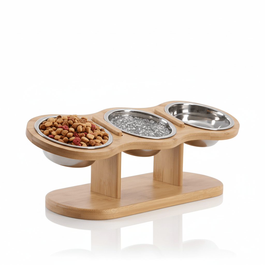 The Ultimate Dining Comfort for Your Furry Friend: 15° Slanted Triple Bowl Station for Stress - Free Meals - purevia