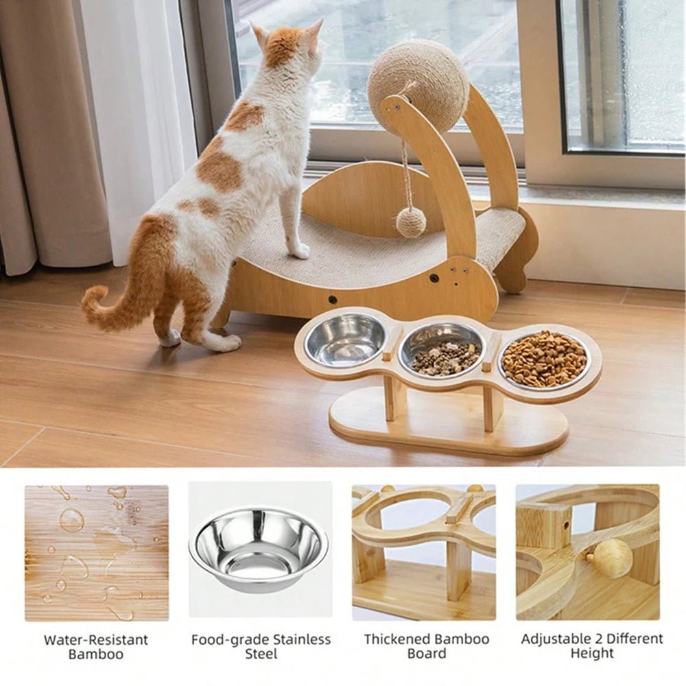 The Ultimate Dining Comfort for Your Furry Friend: 15° Slanted Triple Bowl Station for Stress - Free Meals - purevia