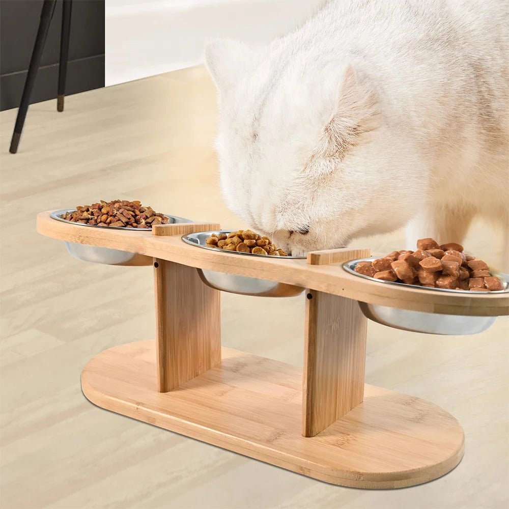The Ultimate Dining Comfort for Your Furry Friend: 15° Slanted Triple Bowl Station for Stress - Free Meals - purevia